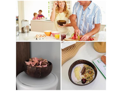 Set di 6 Ciotole di Cocco in Faggio Frutti di Bosco Artigianali Piatti Candela Profumata