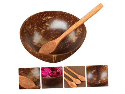 Ciotola di Cocco Design Palma con Gusci Set di Ciotole in Legno Intrecciato Insalata Intagliata a Mano