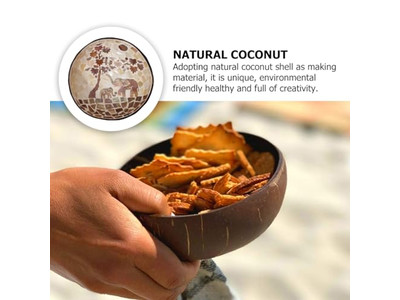 Ciotola di Cocco Incisa Mezze di Guscio di Cocco Grande Set di Servizio Portacibo Naturale