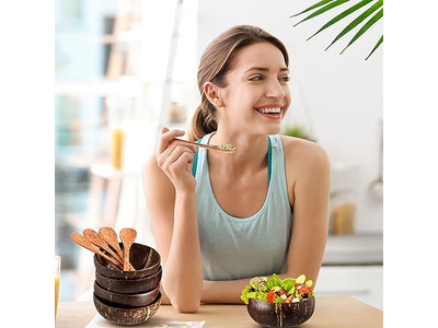 Ciotola per Insalata di Frutta Set di Cucina in Legno con Maschera di Bambù Guscio di Cocco