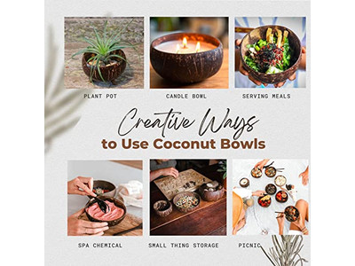 Ciotola di Servizio Jumbo Ciotole per Insalata Gusci 500Ml Guscio di Cocco Bulk Candela di Legno